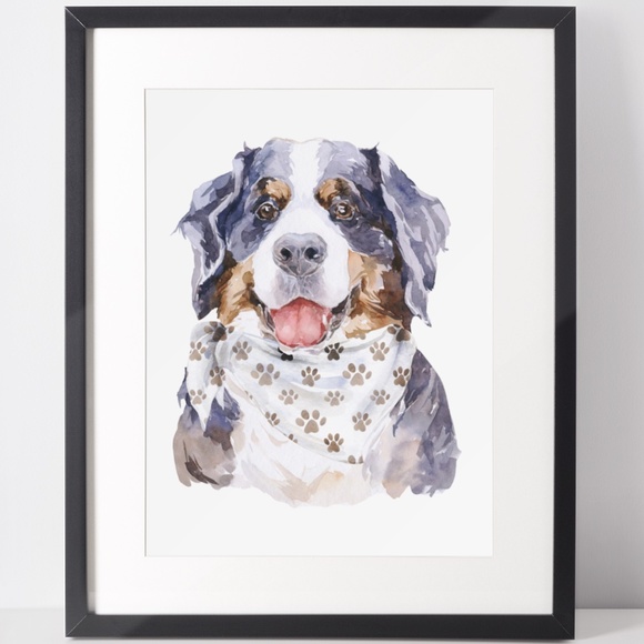 Other - Watercolor Bernese Mountain Pet Dog Wall Art Illustration Print Unframed